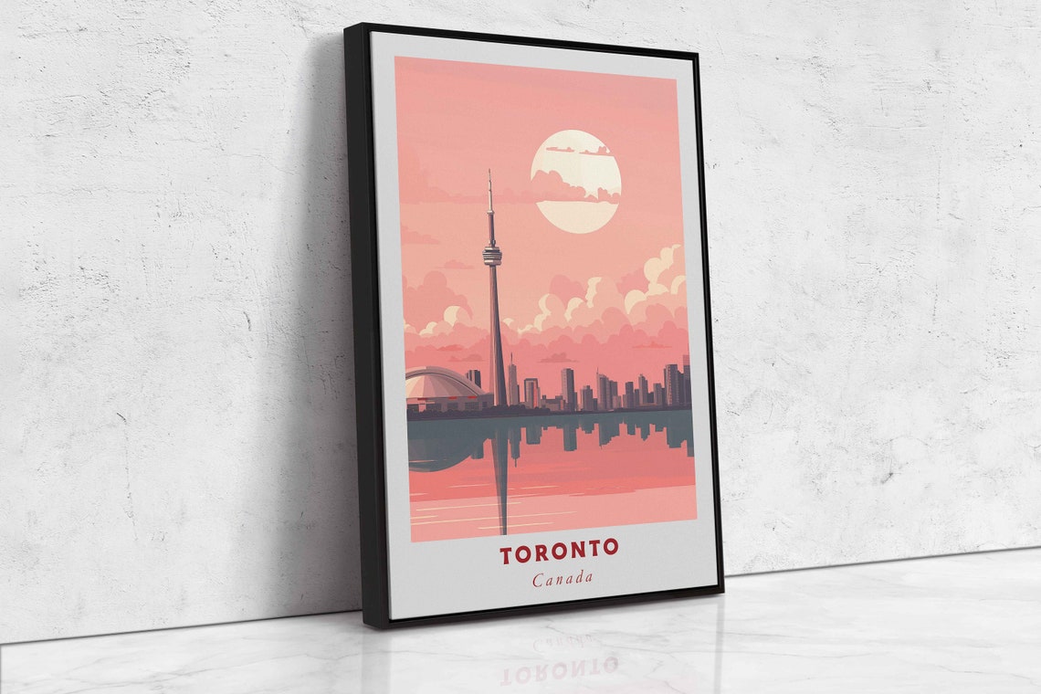 Toronto Canada CN Tower Lake Sunset Reflection Travel Poster - Image 2