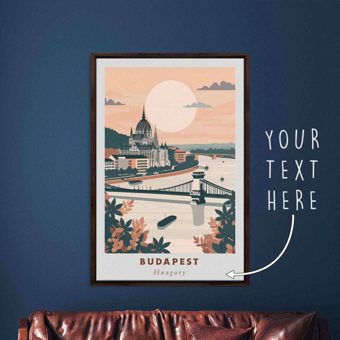 Budapest Hungary Parliament Bridge Danube Sunset Travel Poster
