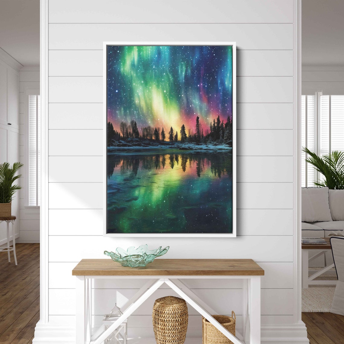 Aurora Borealis Northern Lights Lake Reflection Starry Night Poster - Image 2