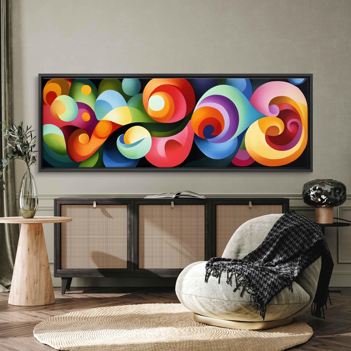 Vibrant Rainbow Swirl Abstract Painting Colorful Modern Art Poster - Image 3