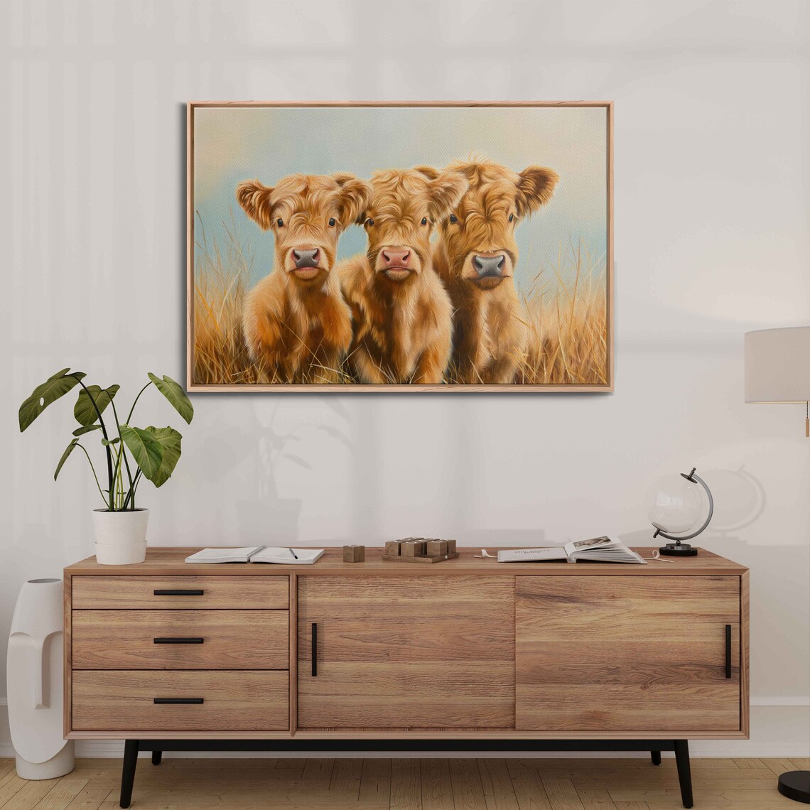 Baby Highland Calves Trio Golden Wheat Field Cute Cow Poster - Image 3
