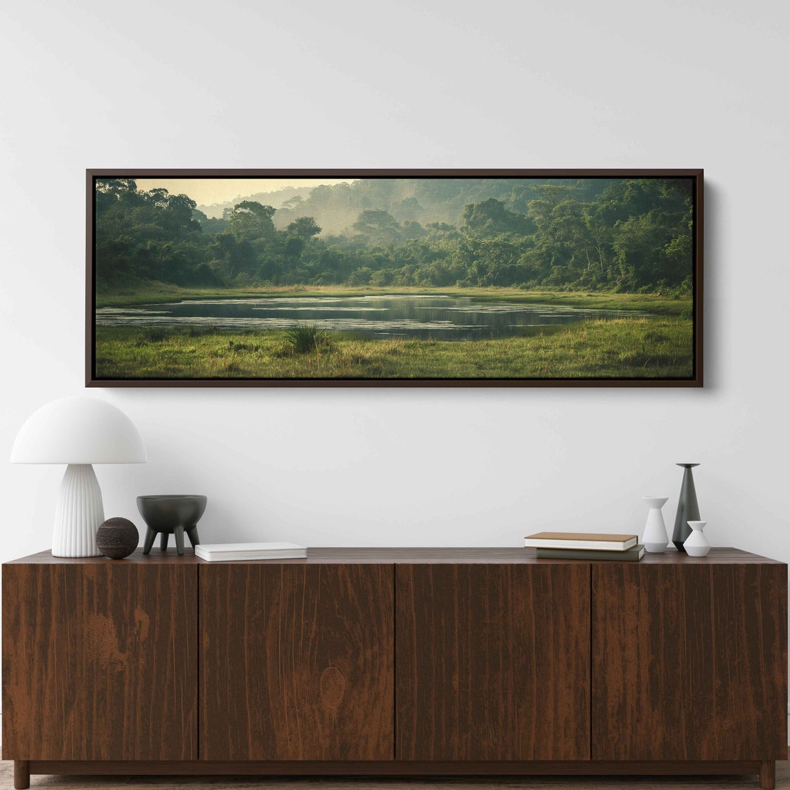 Rainforest Edge Meets Lagoon Sweeping View Wall Art Print Tropical Landscape Nature Painting Ready To Hang