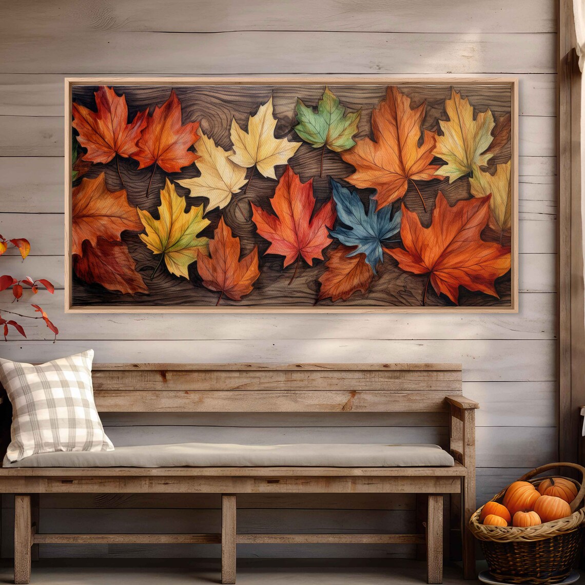 Colorful Autumn Leaves On Dark Wood Painting Fall Botanical Art Print