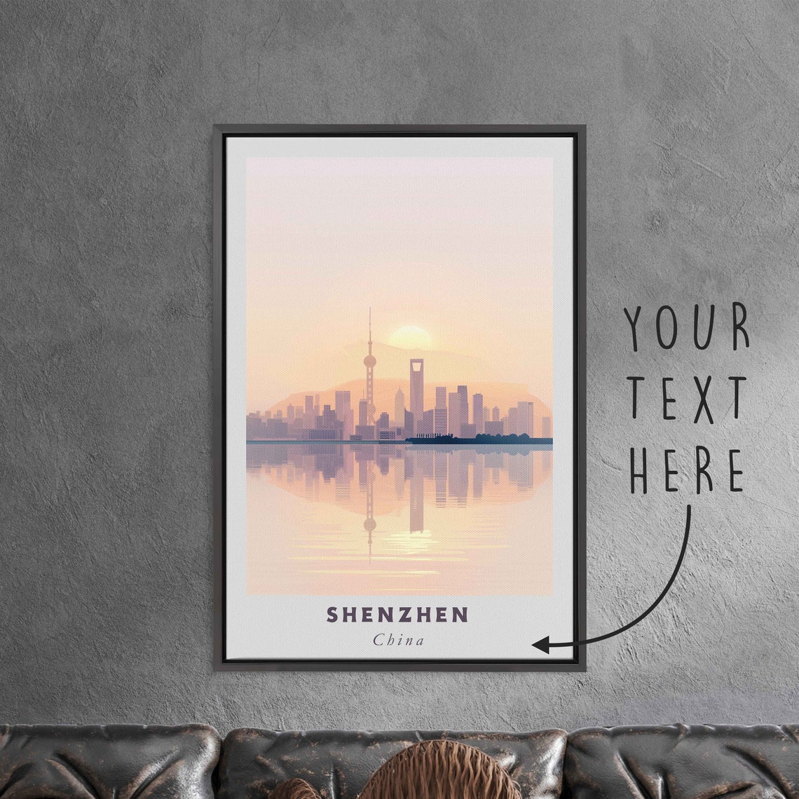 Shenzhen China Sunrise Skyline Silhouette Water Reflection Art Poster