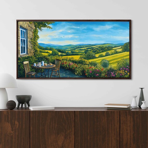Tea House Amid Rolling Hills Wall Art Print Serene Countryside Scene Afternoon Tea