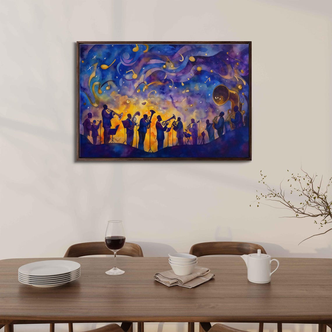 Jazz Band Under Starry Sky Wall Art Print Vibrant Watercolor Musical Scene - Image 3
