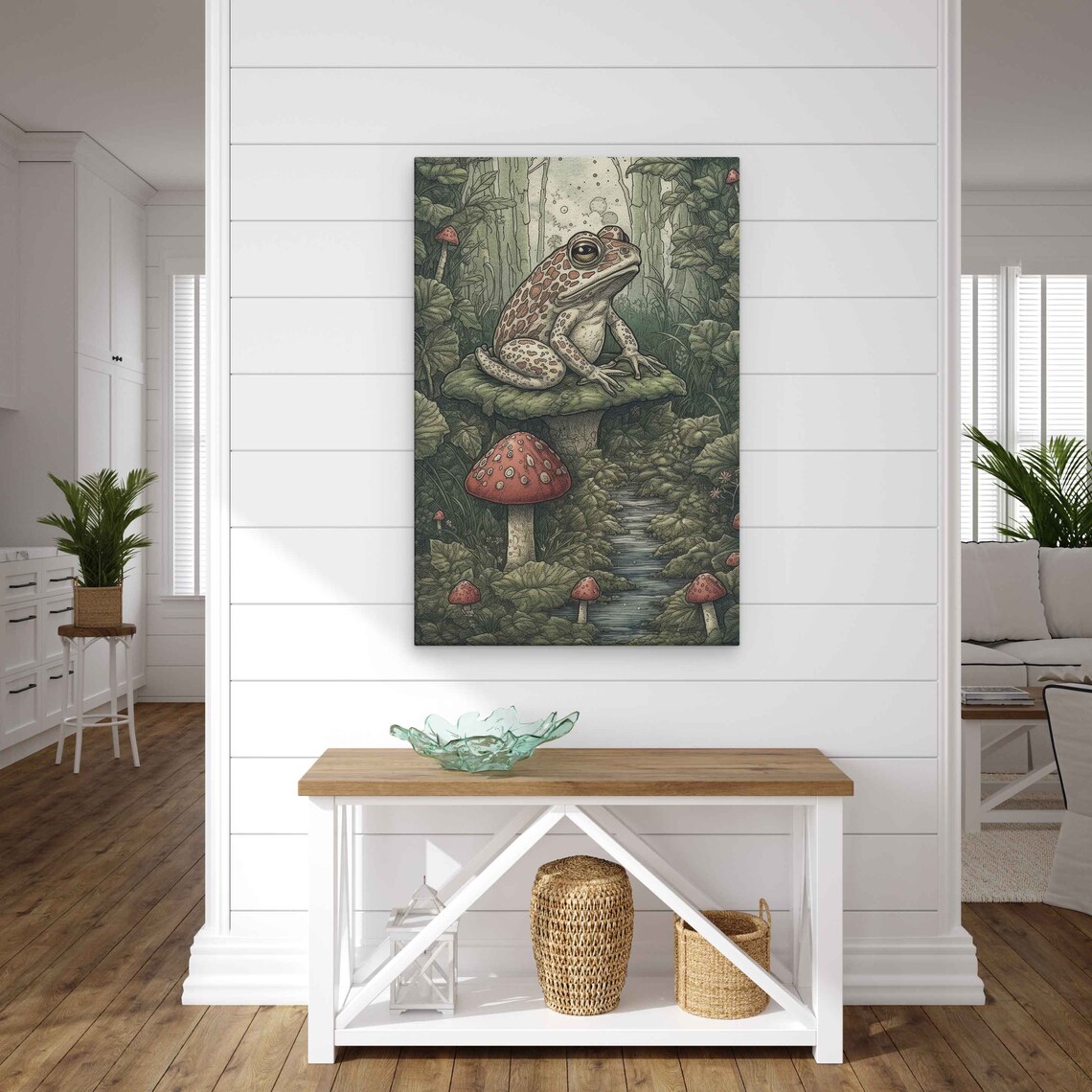 Spotted Frog Sitting Mushroom Forest Stream Vintage Art Poster - Image 2