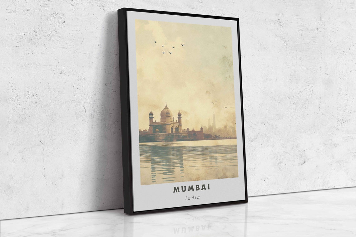 Mumbai India Domed Palace Waterfront Sepia Reflection Travel Poster - Image 2