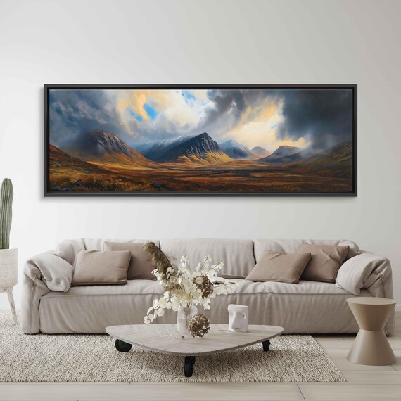 Scottish Highlands Landscape Wall Art Print Oil Painting Dramatic Sky Mountain Adventure