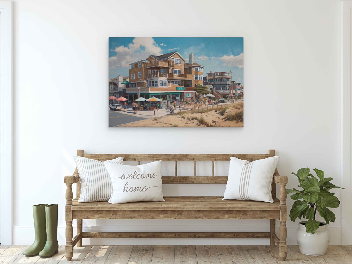 Rehoboth Beach Delaware Boardwalk Beach Houses Cafe Scene Painting Poster - Image 2