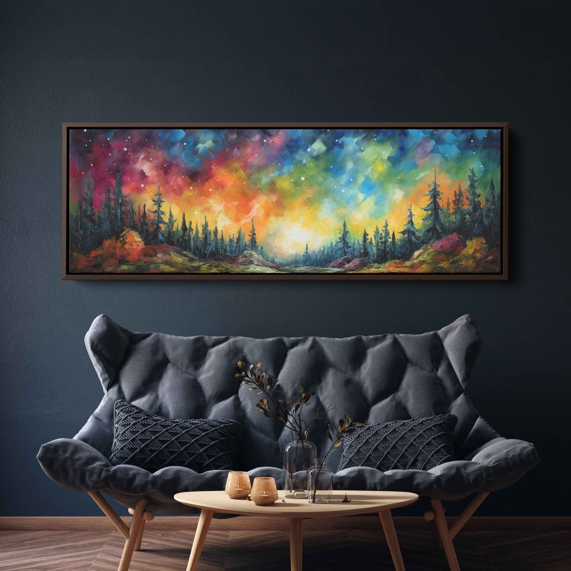 Colorful Rainbow Sky Pine Forest Sunset Palette Knife Art Poster - Image 2