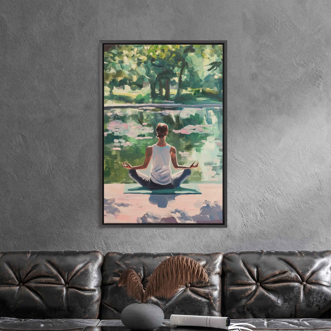 Meditation Yoga Pose By Lotus Pond Pastel Serene Wall Art Poster - Image 3