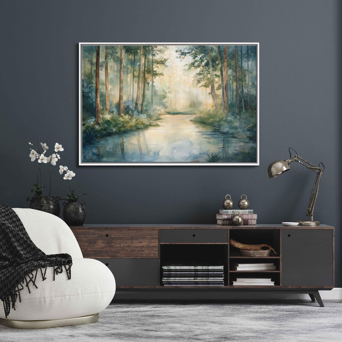 Serene Forest Watercolor Art Print, Ethereal Trees
