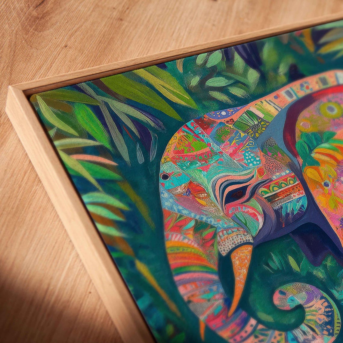 Colorful Patterned Elephants Whimsical Jungle Playful Family Wall Art - Image 2