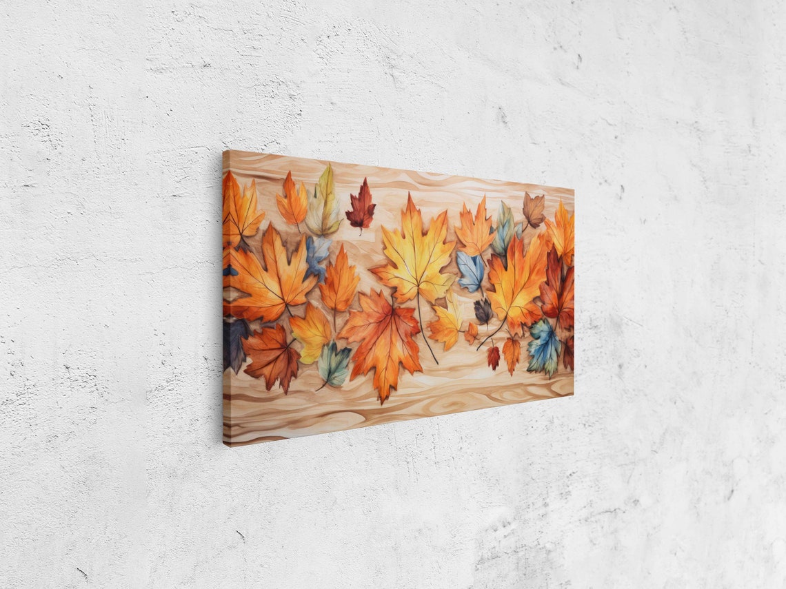 Watercolor Autumn Maple Leaves On Wood Grain Background Art Print - Image 4