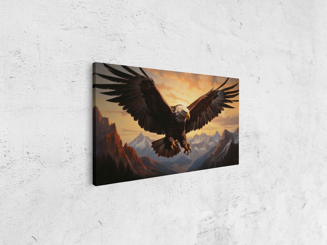 Bald Eagle Soaring Over Snowy Mountains At Sunrise Wildlife Print - Image 4