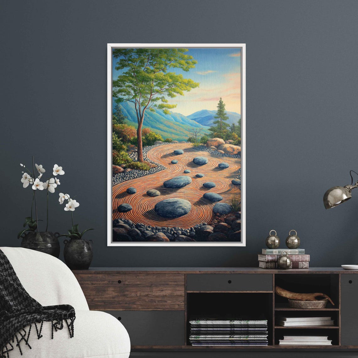 Zen Garden Landscape Wall Art Print Vibrant Oil Painting Tranquil Mountainscape