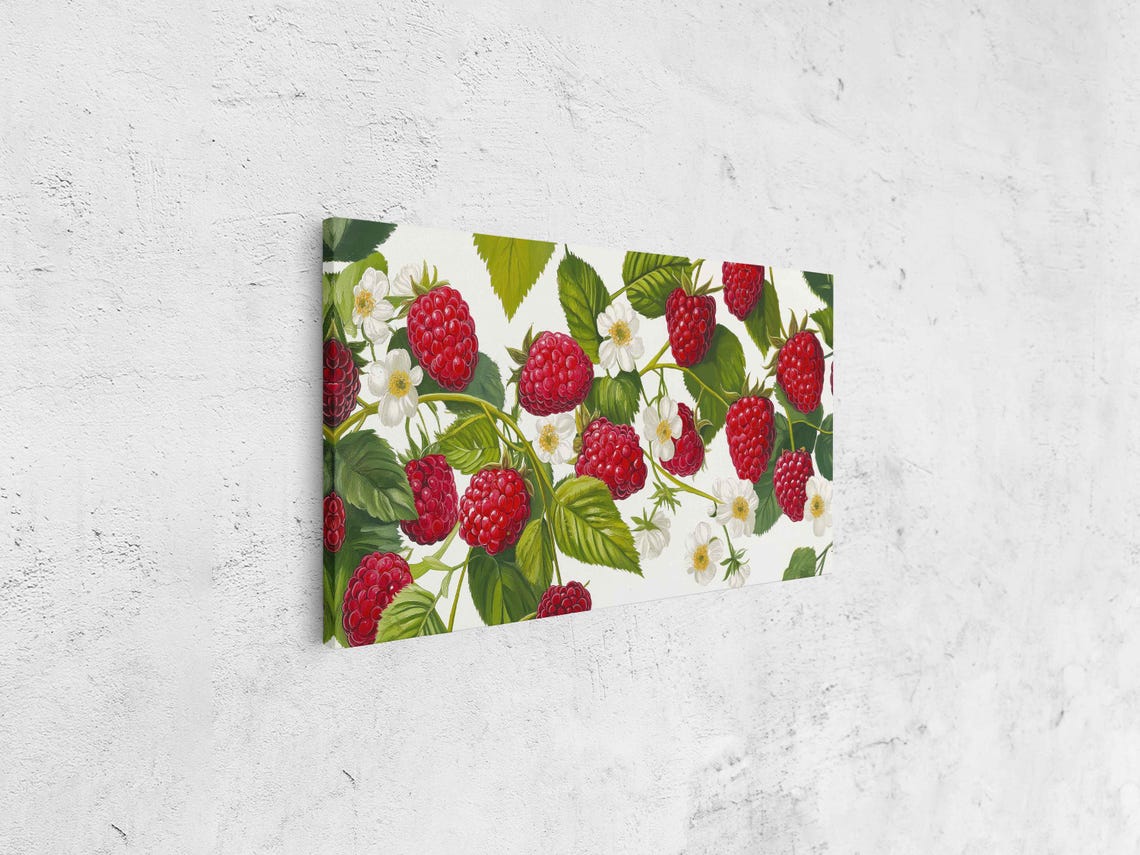 Red Raspberries With White Blossoms Botanical Illustration Print - Image 4