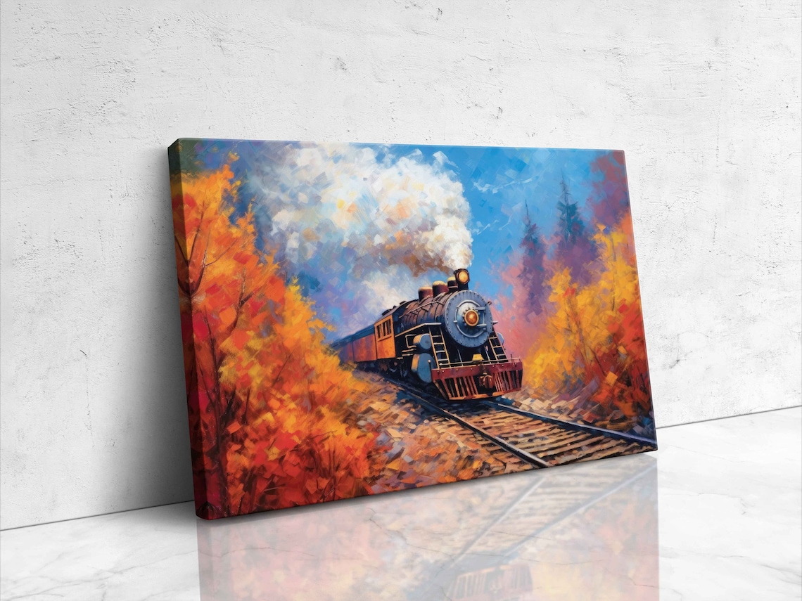 Colorful Steam Train, Autumn Impressionist Art Print - Image 4