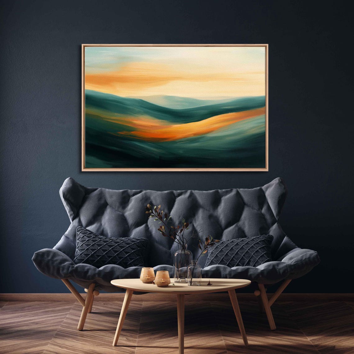 Abstract Sunset Landscape Swirling Teal Orange Modern Art Poster - Image 3