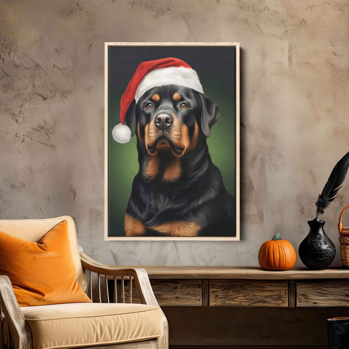 Regal Rottweiler in Santa Hat Festive Christmas Portrait Poster - Image 4