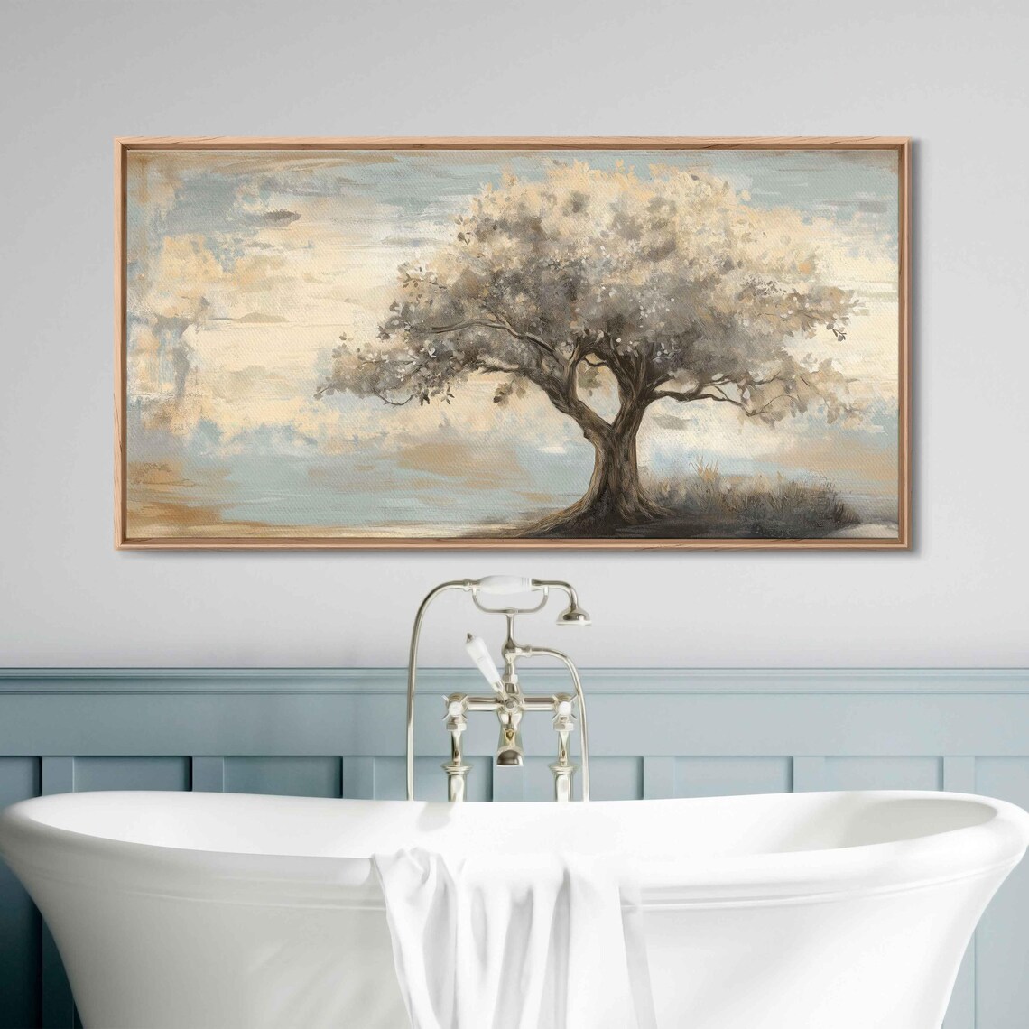 Serene Blossom Tree Watercolor Painting Soft Neutral Tones Art Poster