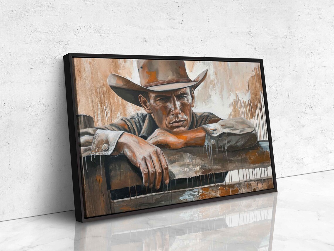 Cowboy Leaning On Wooden Fence Thoughtful Western Portrait Poster - Image 4