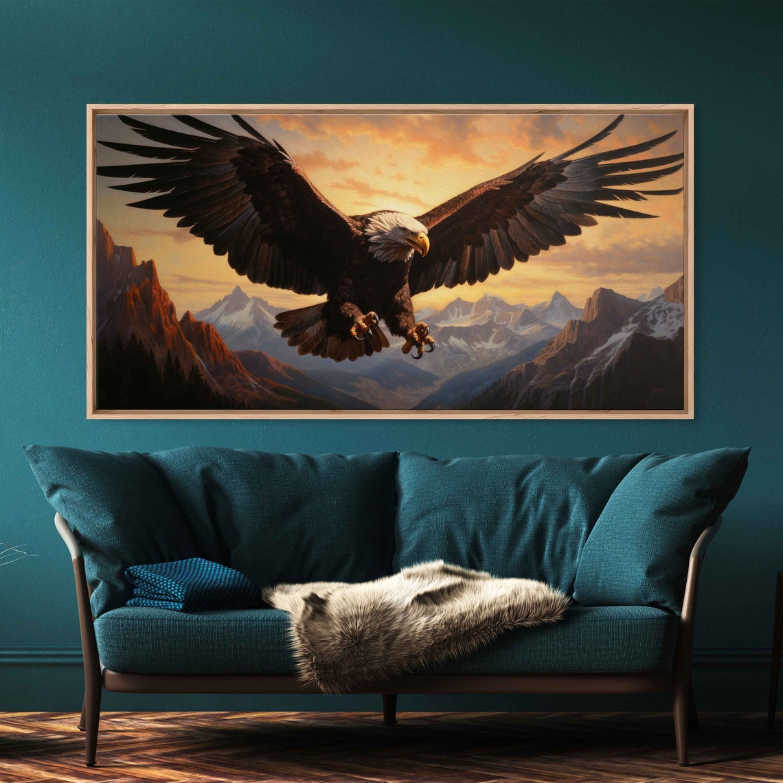 Bald Eagle Soaring Over Snowy Mountains At Sunrise Wildlife Print - Image 2