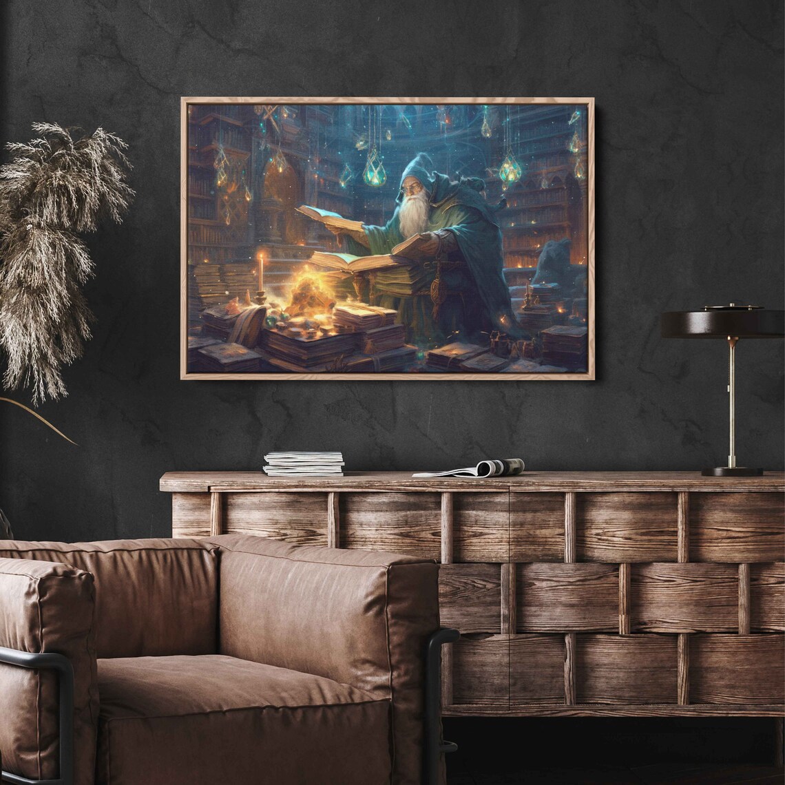 Wizard Performing Spells From Spellbook Painting Print Ready To Hang - Image 3