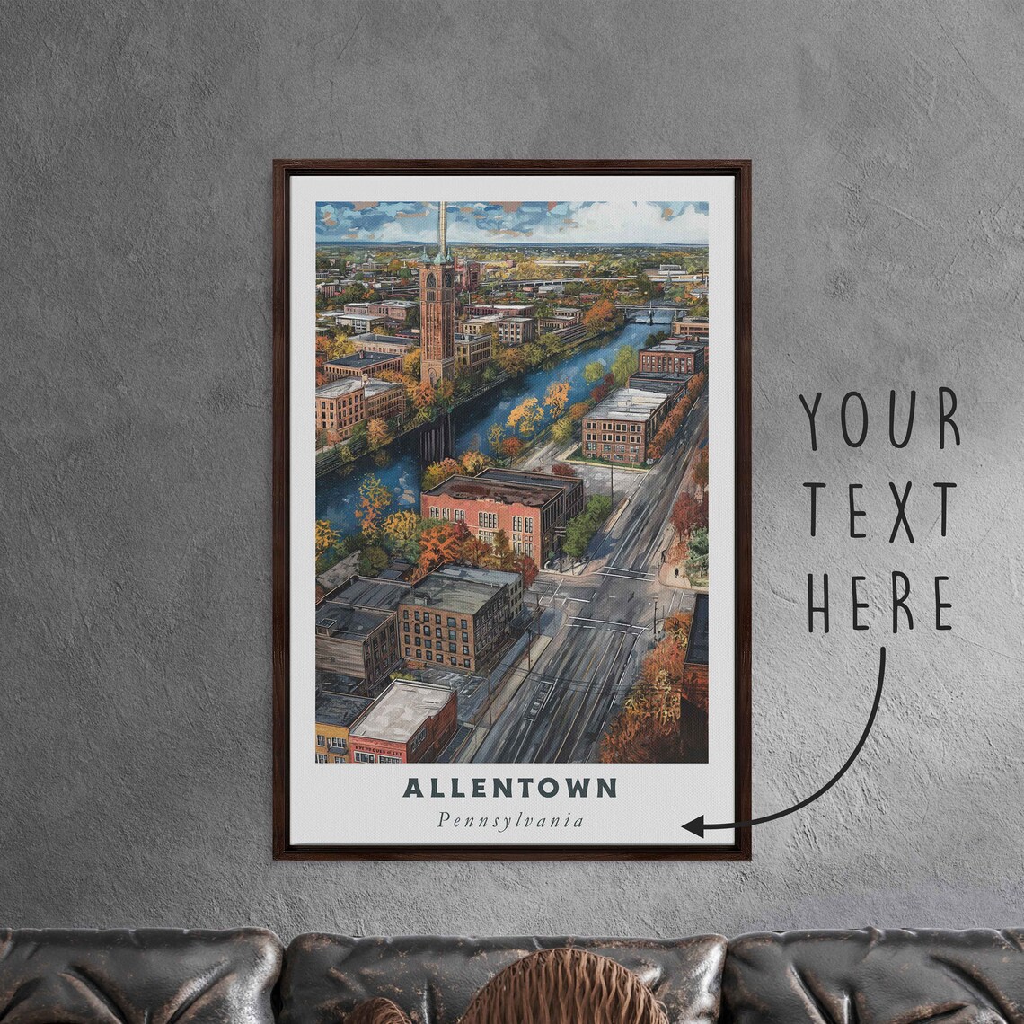Allentown Pennsylvania Autumn River Old Town Aerial View Travel Poster
