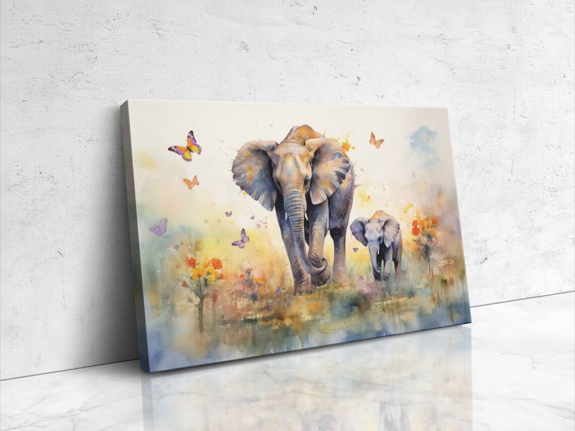 Watercolor Mother and Baby Elephant Art Print, Nursery Decor - Image 4