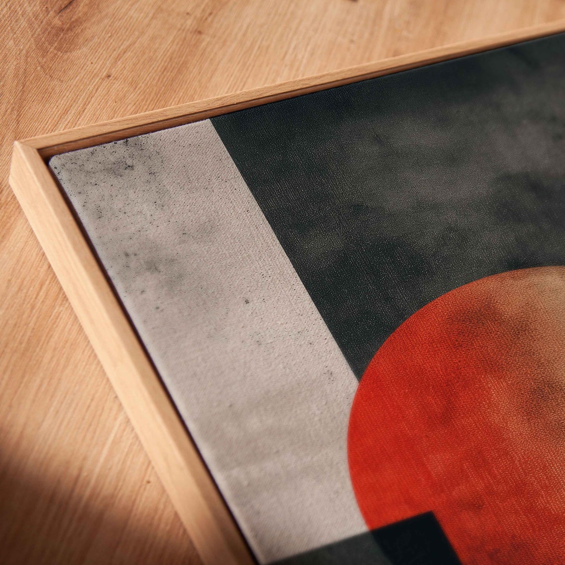 Red Sun Abstract Geometric Black White Blocks Modern Art Poster - Image 2
