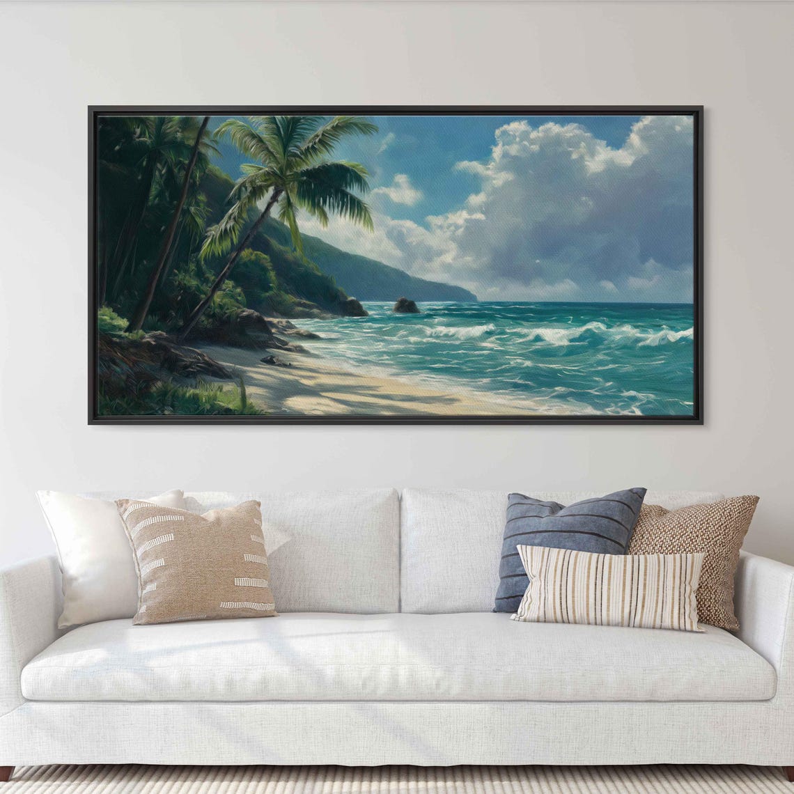 Tropical Ocean Landscape Wall Art Print Palm Trees Turquoise Waves Scenic Beach - Image 3