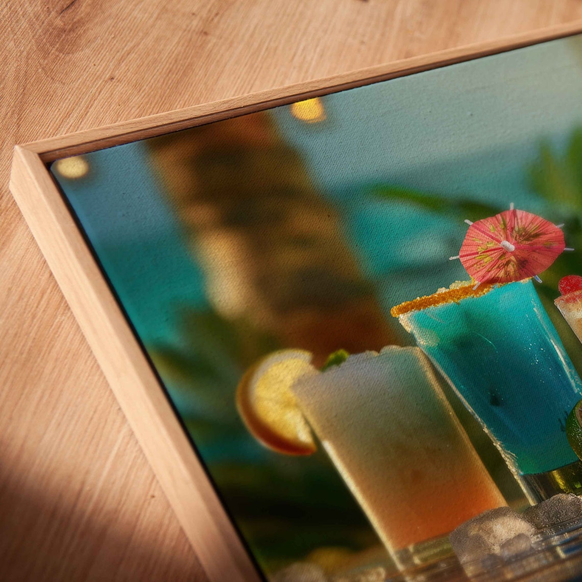 Panaramic Cocktail Photo Palm Trees In Sunset Vibrant Color Wall Art Print Ready To Hang - Image 2