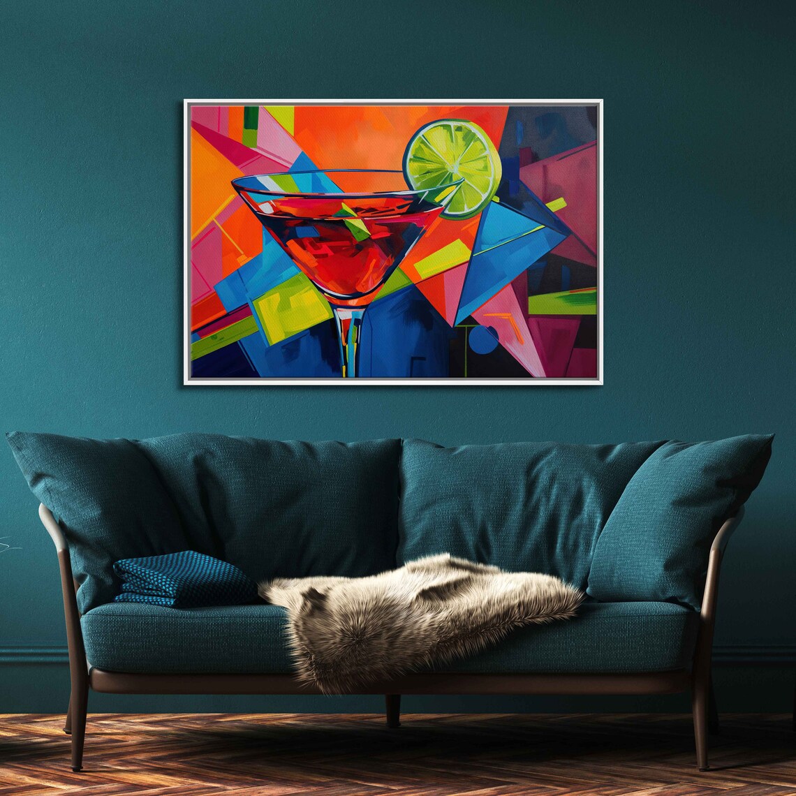 Pop Art Martini Glass Lime Wedge Geometric Colorful Cocktail Print Poster - Image 3