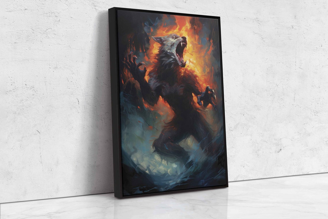 Fiery Werewolf Roaring Amid Flames Horror Fantasy Acrylic Art Print - Image 4