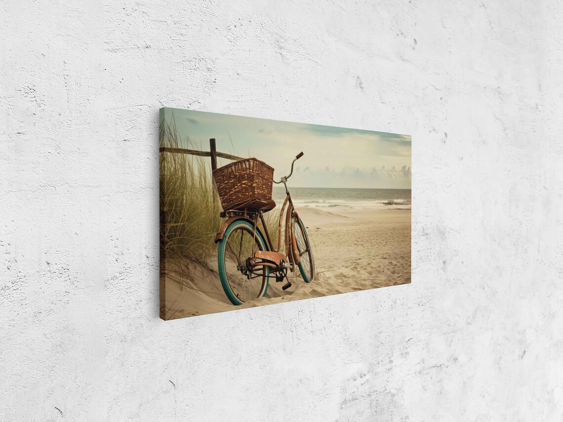 Vintage Bicycle Resting in Sand, Beach Art Print - Image 4