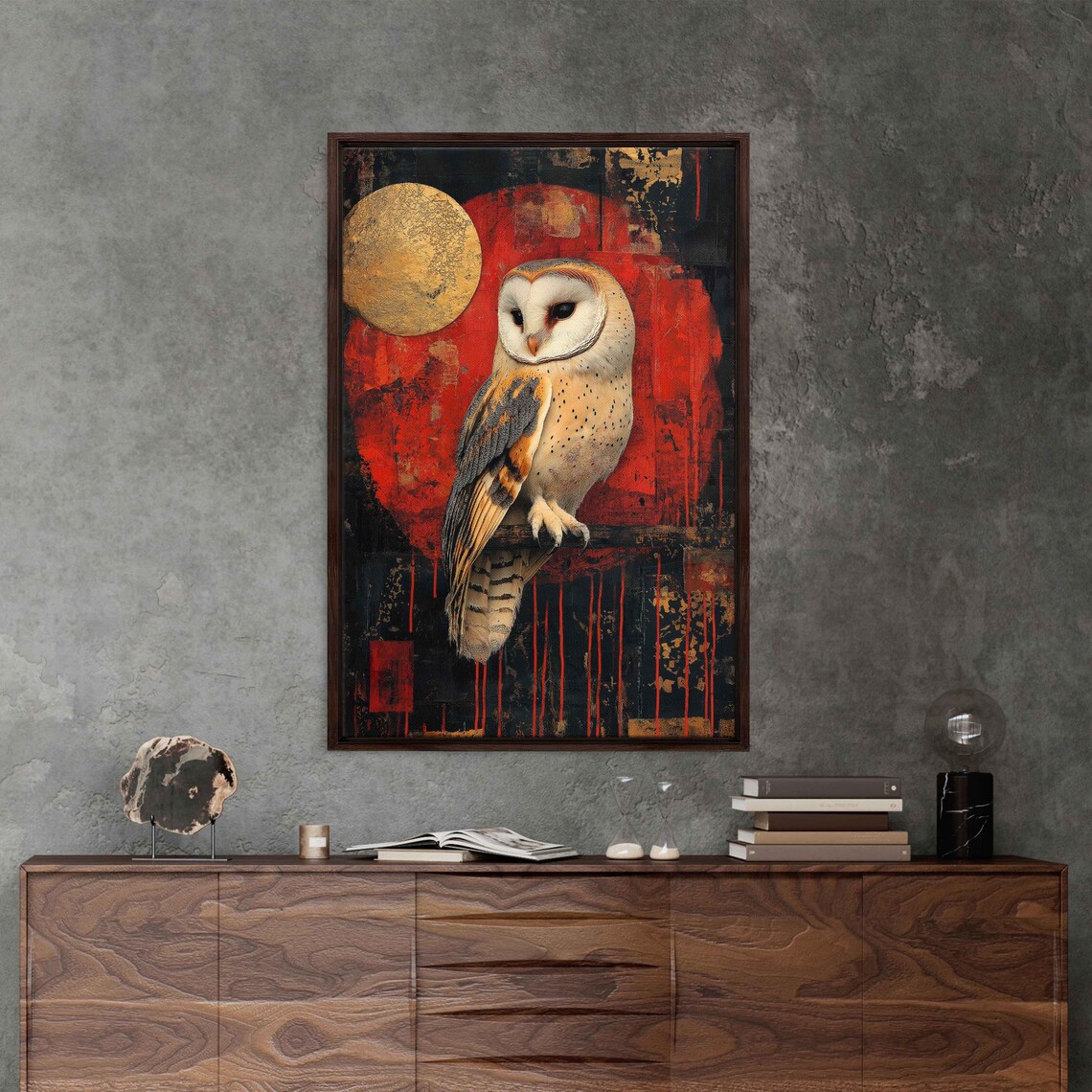 Whimsical Owl Moonlight, Surreal Collage Style