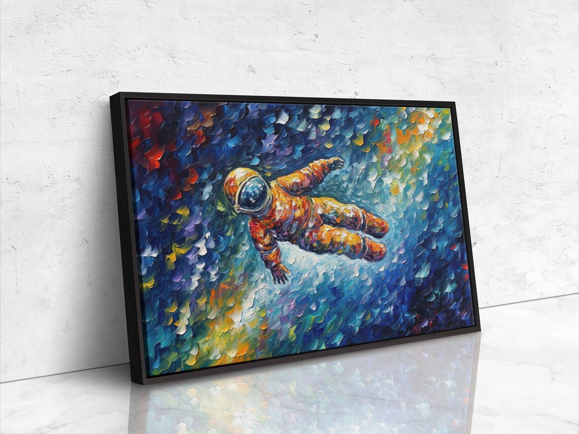 Astronaut Floating In Space Colorful Palette Knife Cosmic Art Oil Painting Print - Image 4