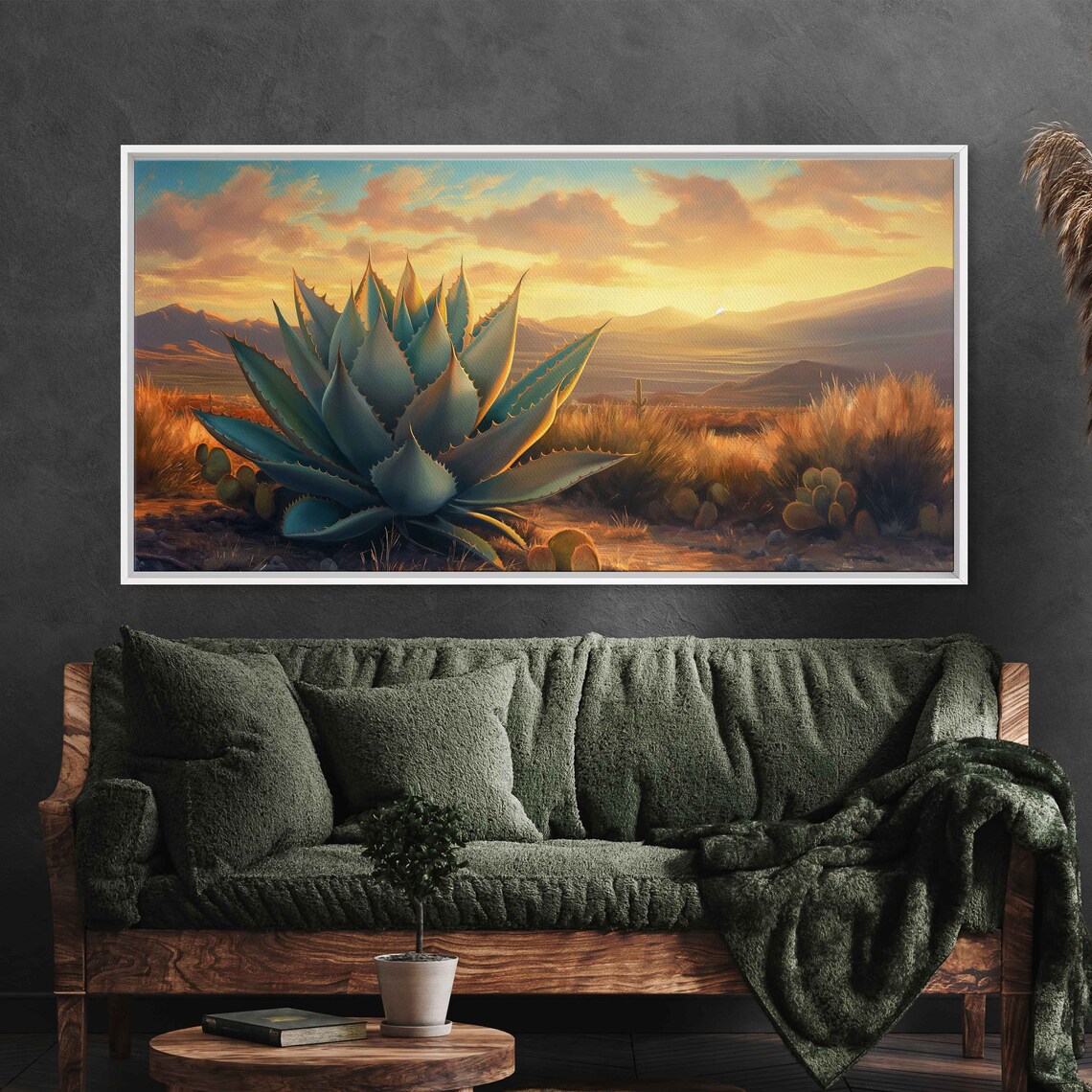 Agave Plant Desert Landscape Oil Painting Art Print - Image 2