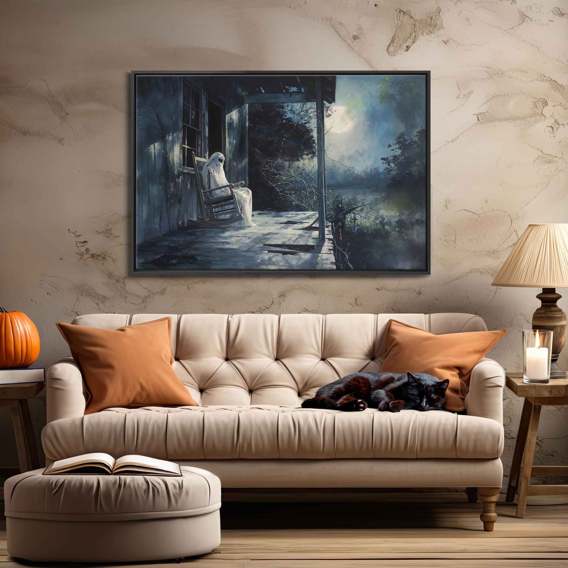 Ghost In Rocking Chair On Old Porch Moonlit Night Haunted Poster - Image 3