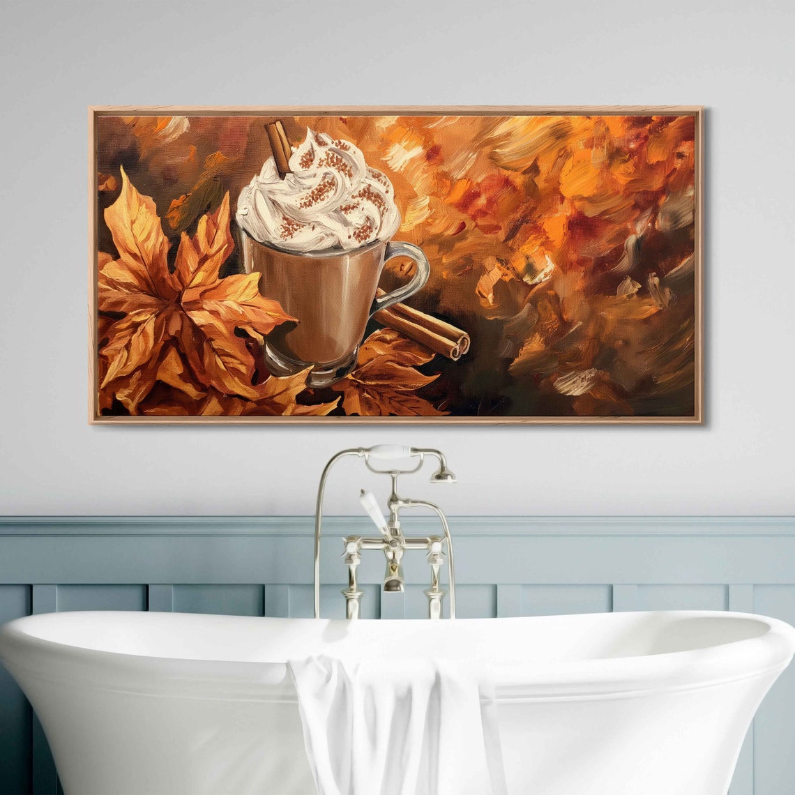 Pumpkin Spice Latte With Whipped Cream And Fall Leaves Art Poster