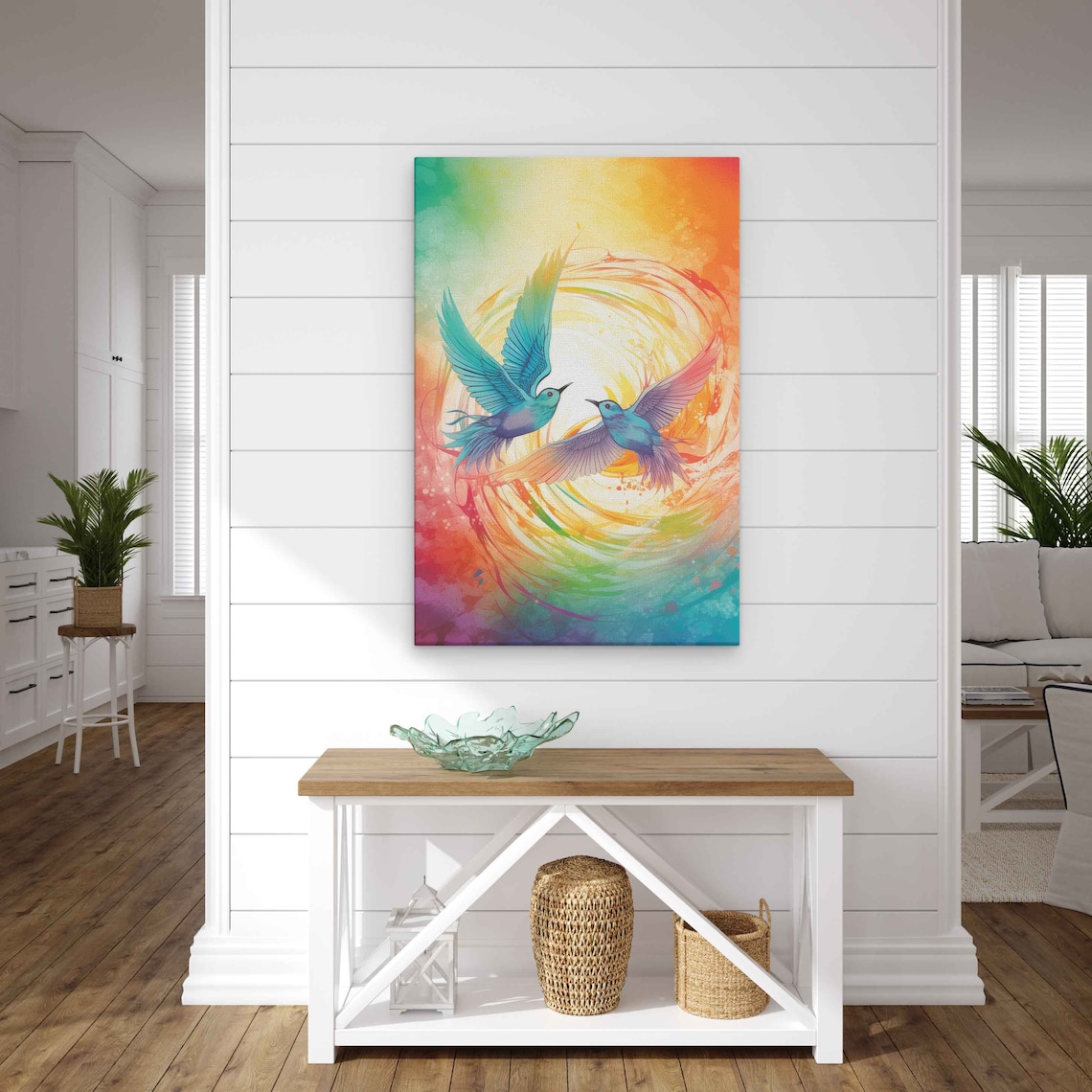Two Colorful Hummingbirds Rainbow Swirl Nursery Wall Art Poster - Image 2