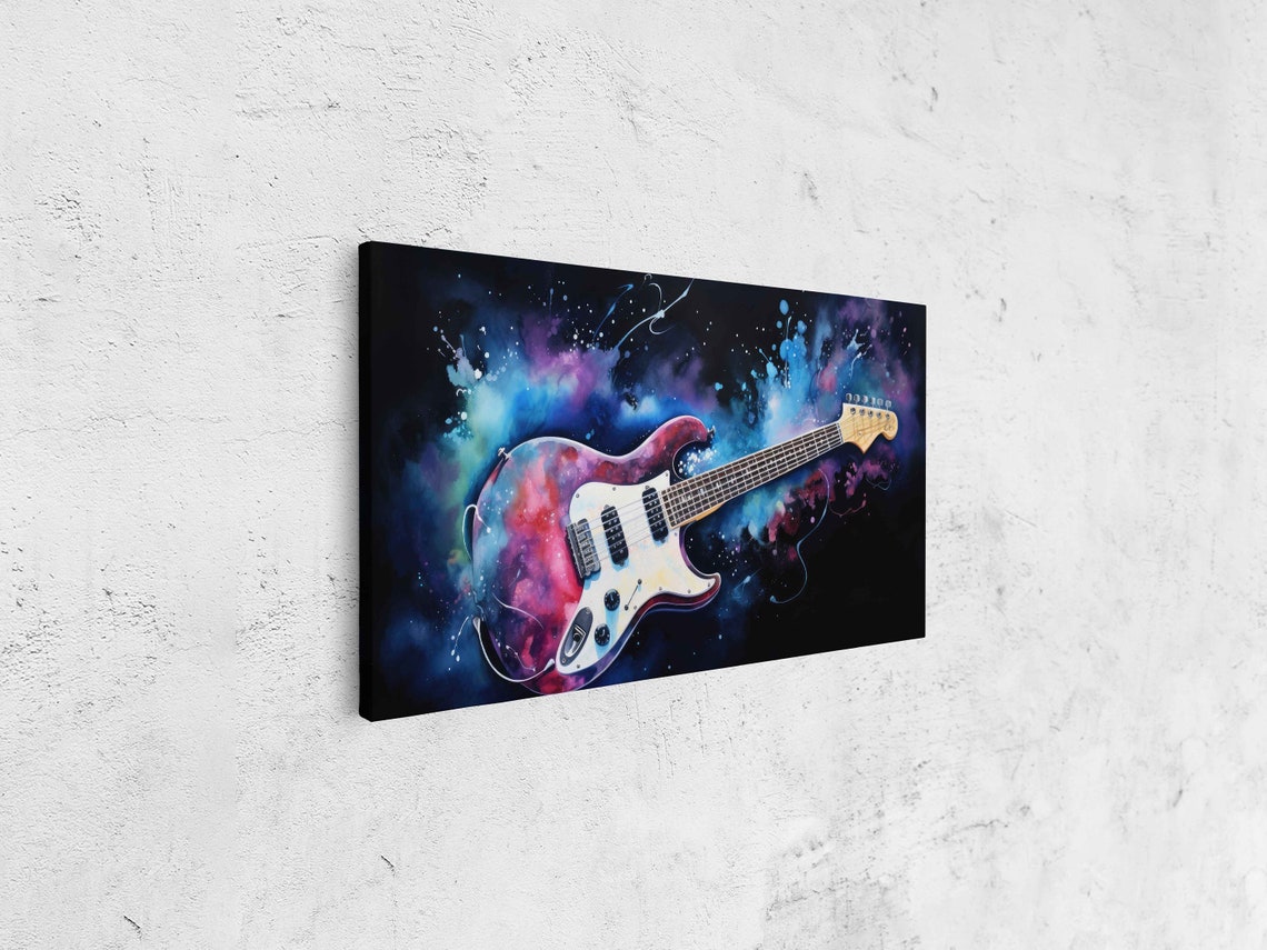 Guitar In Space Watercolor Painting - Image 4