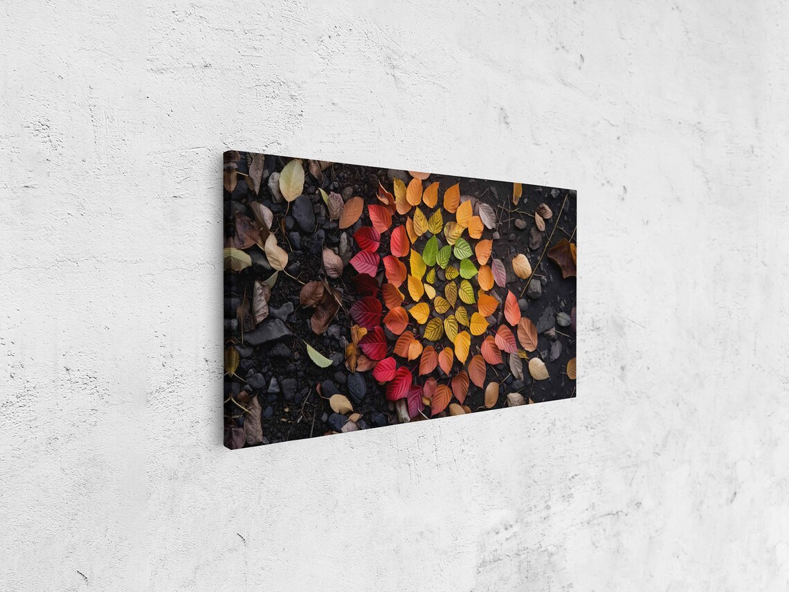 Autumn Leaves Spiral Mandala Land Art Dark Stones Nature Poster - Image 4