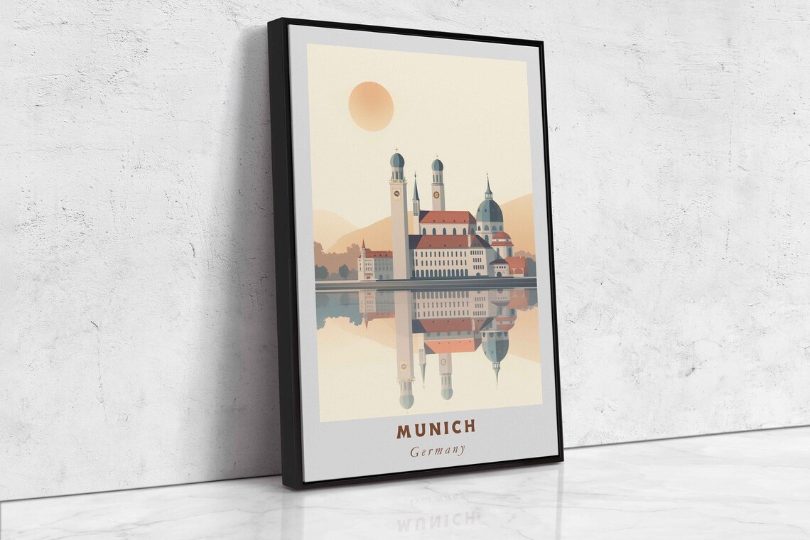 Munich Germany Frauenkirche Cathedral Reflection Travel Poster - Image 2