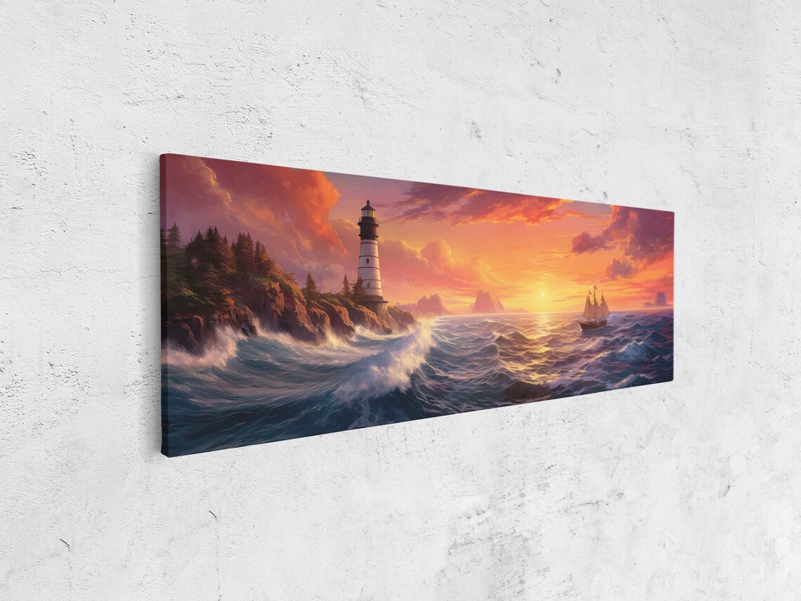 Lighthouse Seascape Oil Painting, Tropical Art Print - Image 4