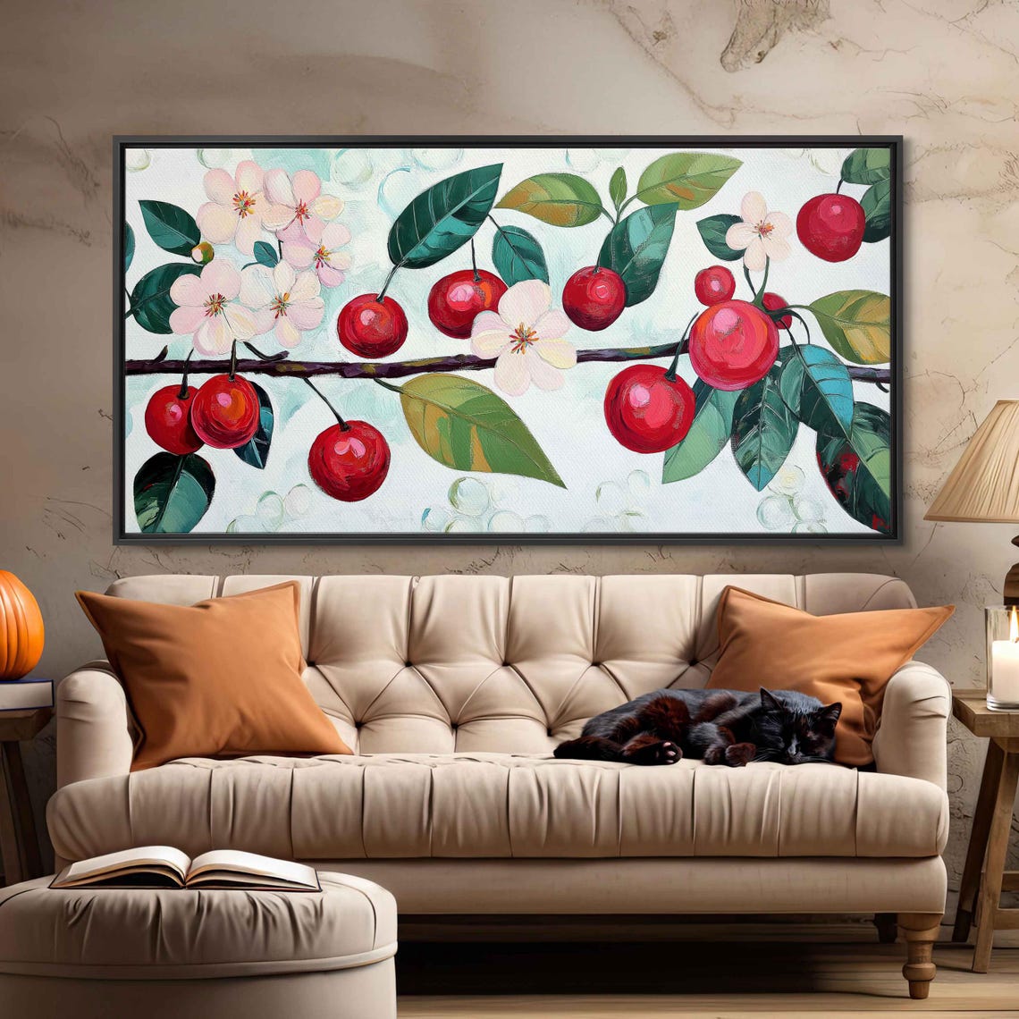 Red Cherries Cherry Blossoms Branch Watercolor Spring Kitchen Poster - Image 3