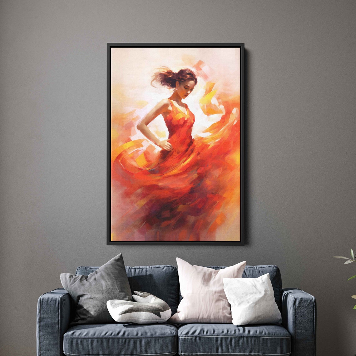 Flamenco Dancer Red Dress Swirling Abstract Oil Painting Art Print - Image 3