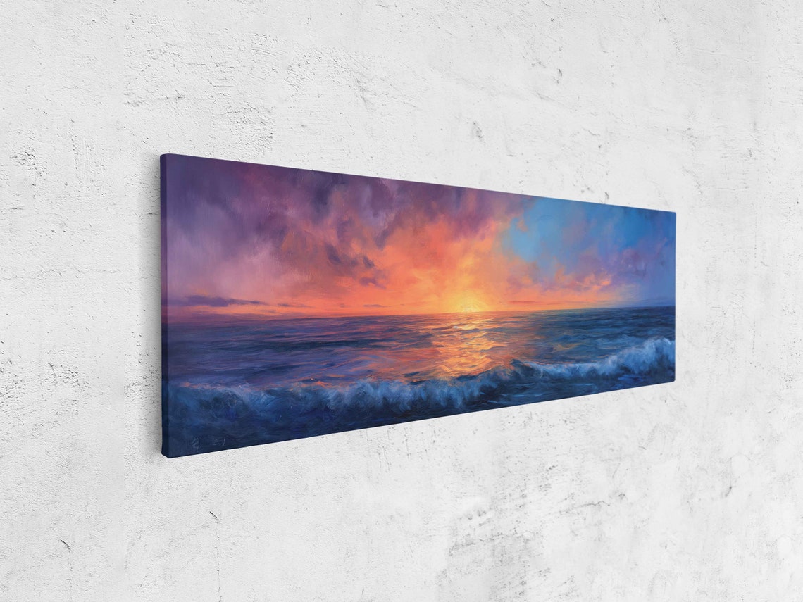 Vibrant Ocean Sunset Panoramic Pink Orange Sky Rolling Waves Poster - Image 4